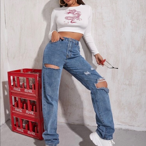 High waist ripped boyfriend jeans - Picture 6 of 7